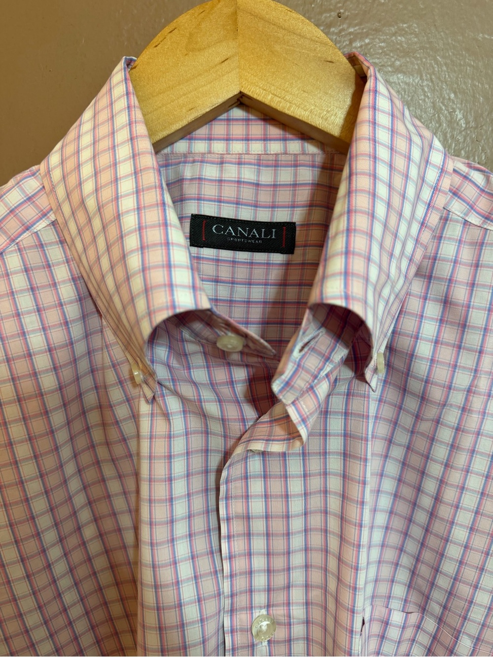 CANALI Pink and Blue Windowpane Plaid Dress Shirt